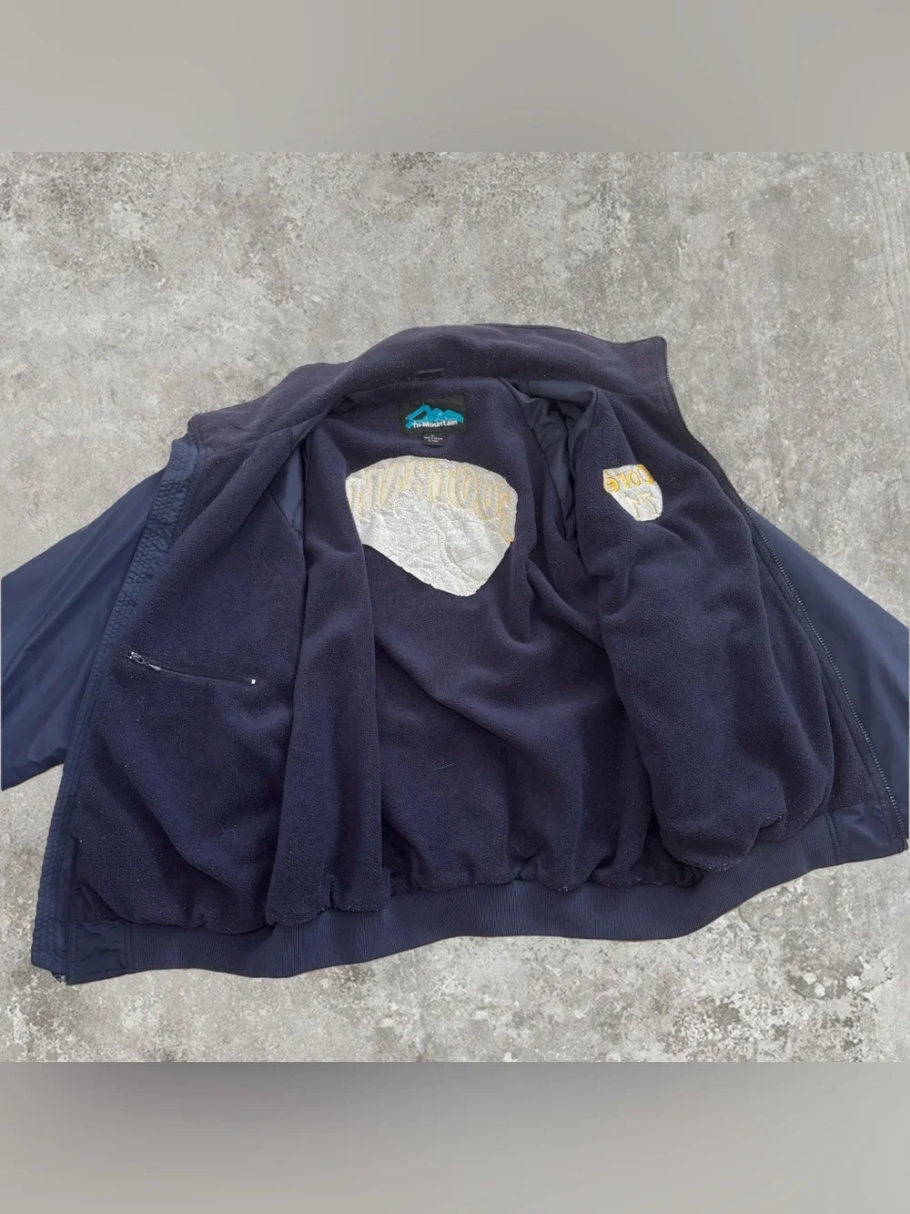 Vintage Navy Blue Football Embroidered Fleece Lined Windbreaker Jacket